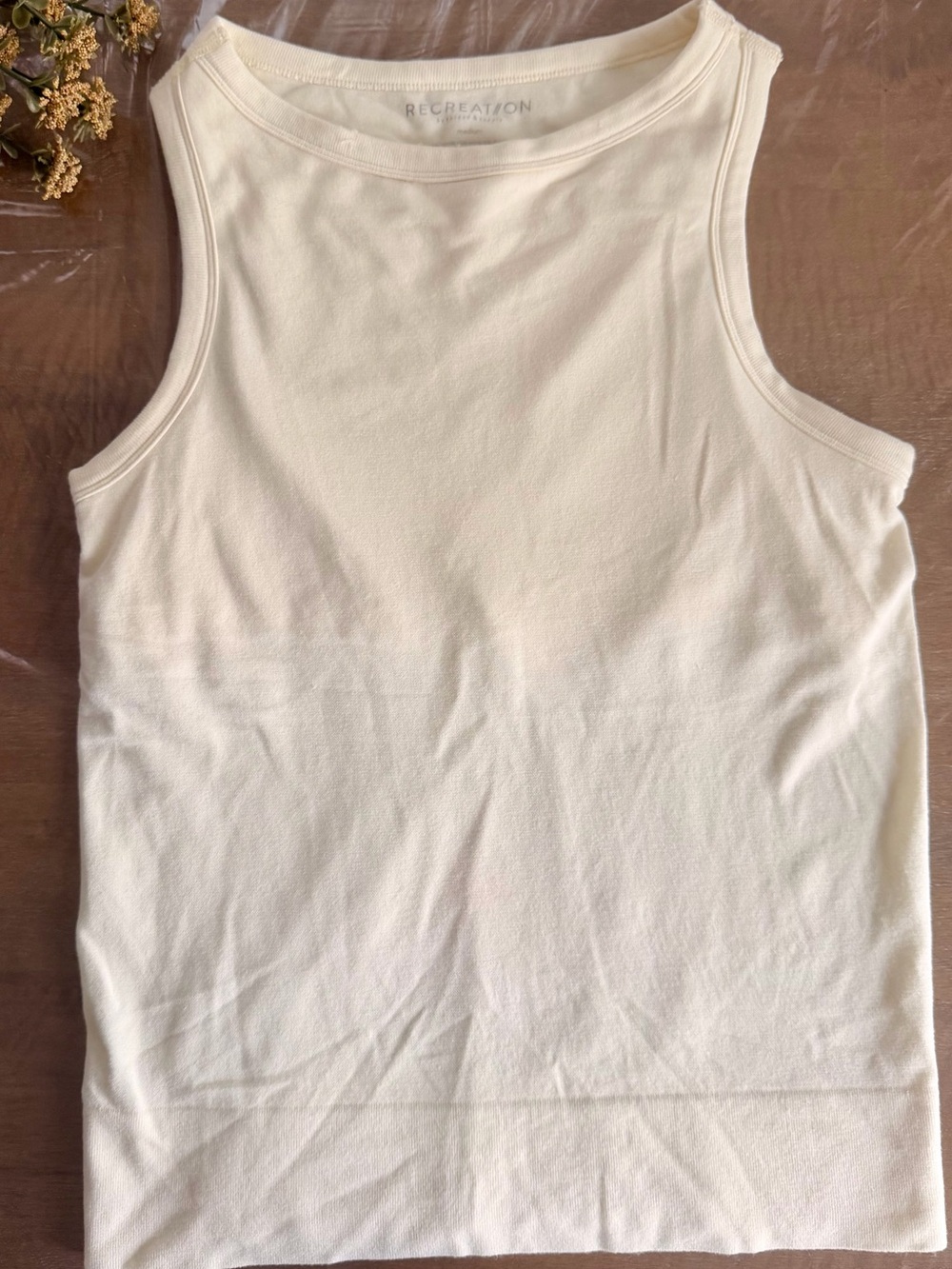 Recreation -  Cream Ribbed Tank Top — Built in bra - Sleeveless Staple